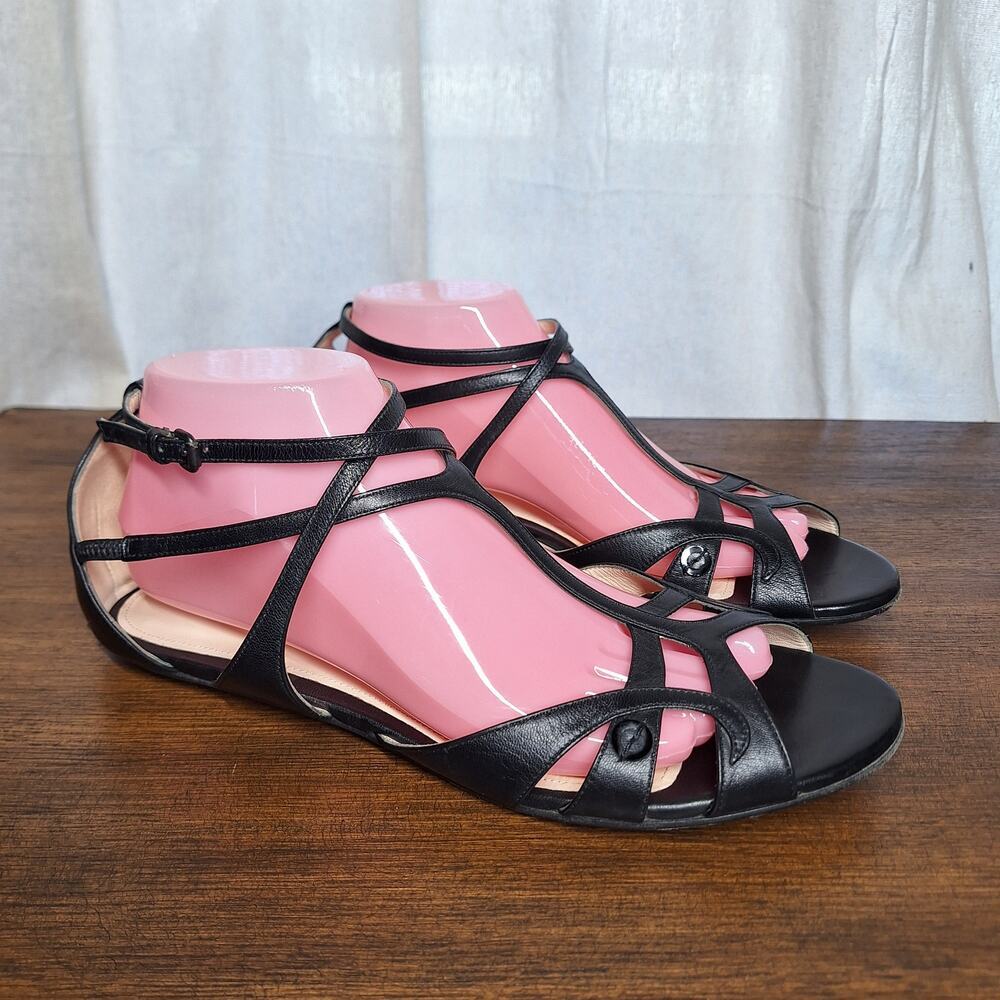 Bottega Vaneta vintage black leather strappy flats open toe sandals EU 40 US 9.5